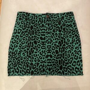 IVIVI teal leopard denim mini skirt